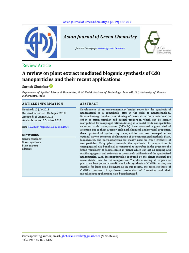 Green Synthesis of CdO Nanoparticles | PDF | Nanoparticle | Nanomaterials