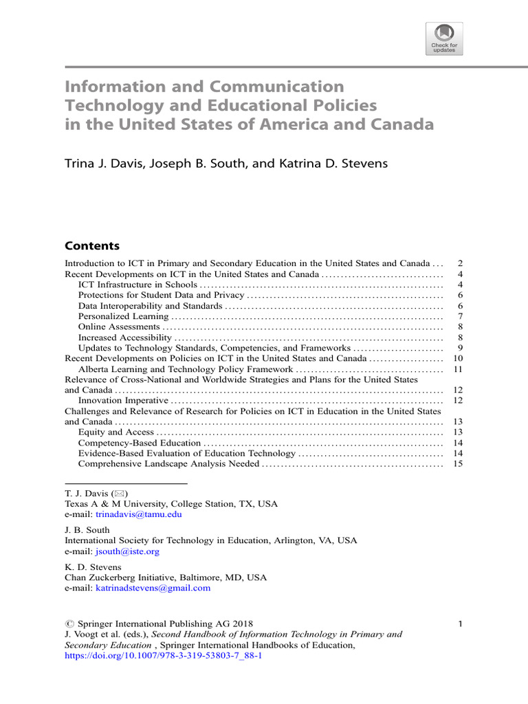 ICT in Education Policies: US & Canada | PDF | Educational Technology ...