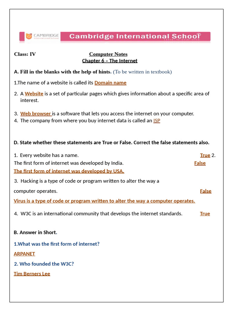Class 4 ch6.1701089130.1702213938 | PDF | World Wide Web | Internet & Web
