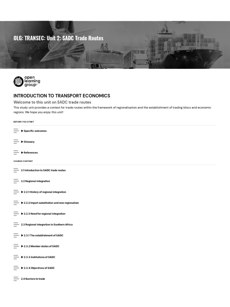Unit 2 SADC Trade Routes | PDF | Regional Integration | Southern Africa