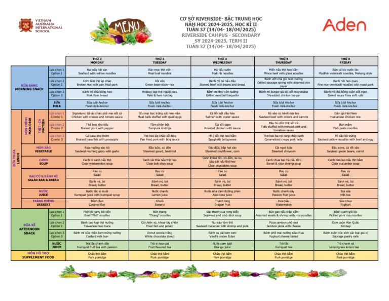 Vas Riverside Secondary Menu 14.04.2025 - 18.04.2025 | PDF
