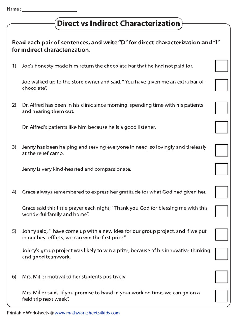 Direct and Indirect Characterization | PDF