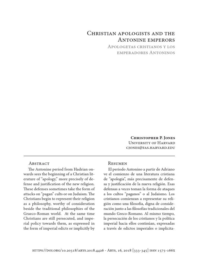JONES, Christipher - Christian Apologists and The Antonine Emperators ...