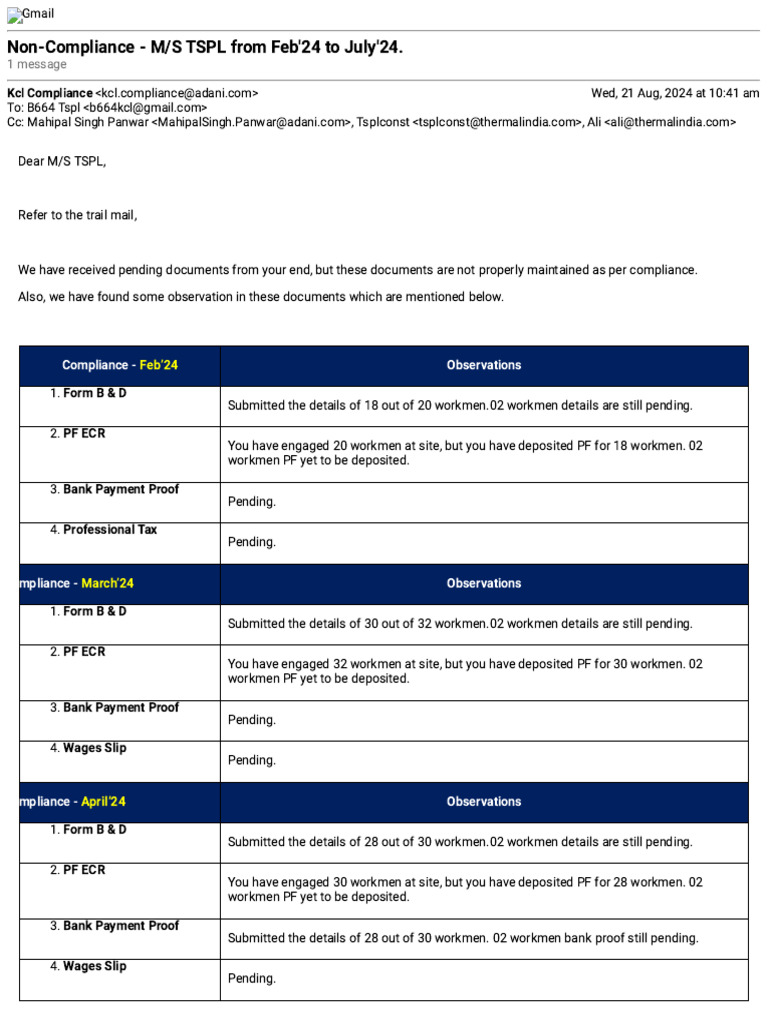 TSPL Compliance Issues Feb-Jul 2024 | PDF | Taxes
