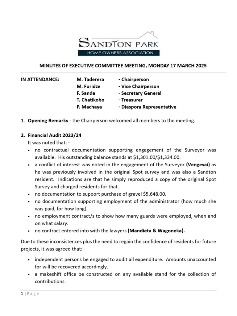 Executive Committee Meeting Minutes | PDF