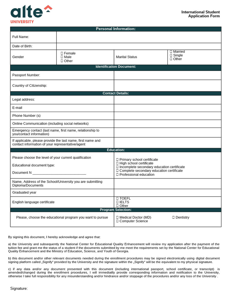 International Student Application Form | PDF | Identity Document ...