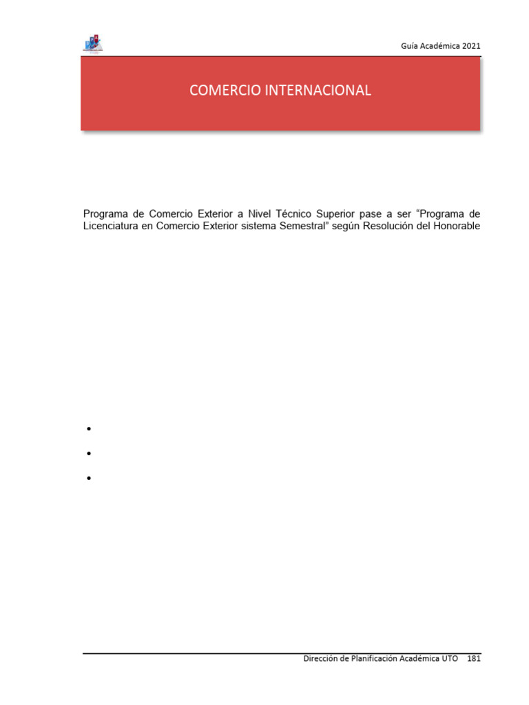 Licenciatura en Comercio Internacional UTO | PDF | El comercio ...