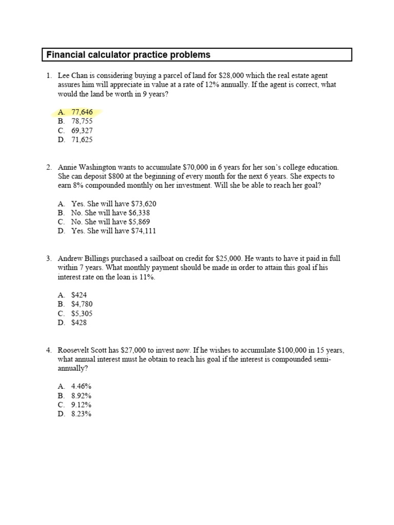 Financial Calculator Practice Problems | PDF | Bonds (Finance) | Interest