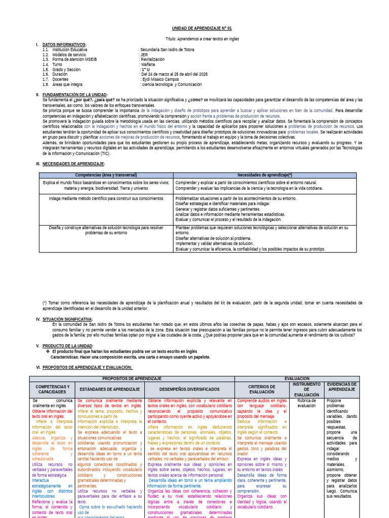 01 Unidad de Aprendizaje - 3 | PDF | Evaluación | Aprendizaje