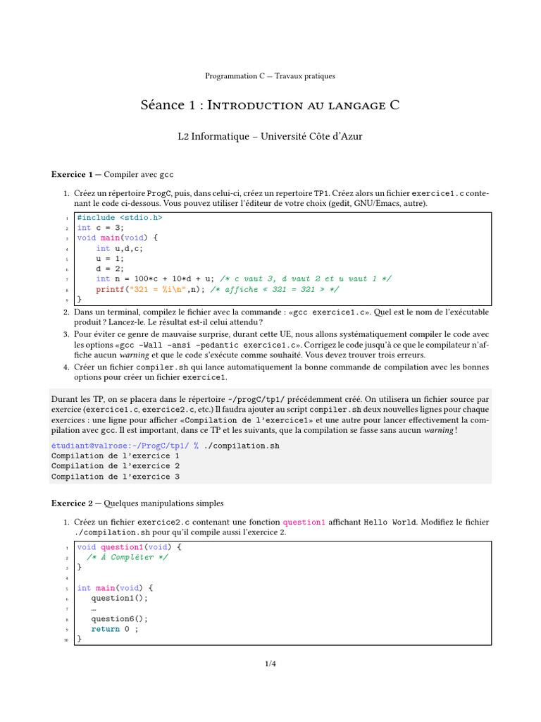 TP Programmation C : Exercices pratiques | PDF | Programmation ...
