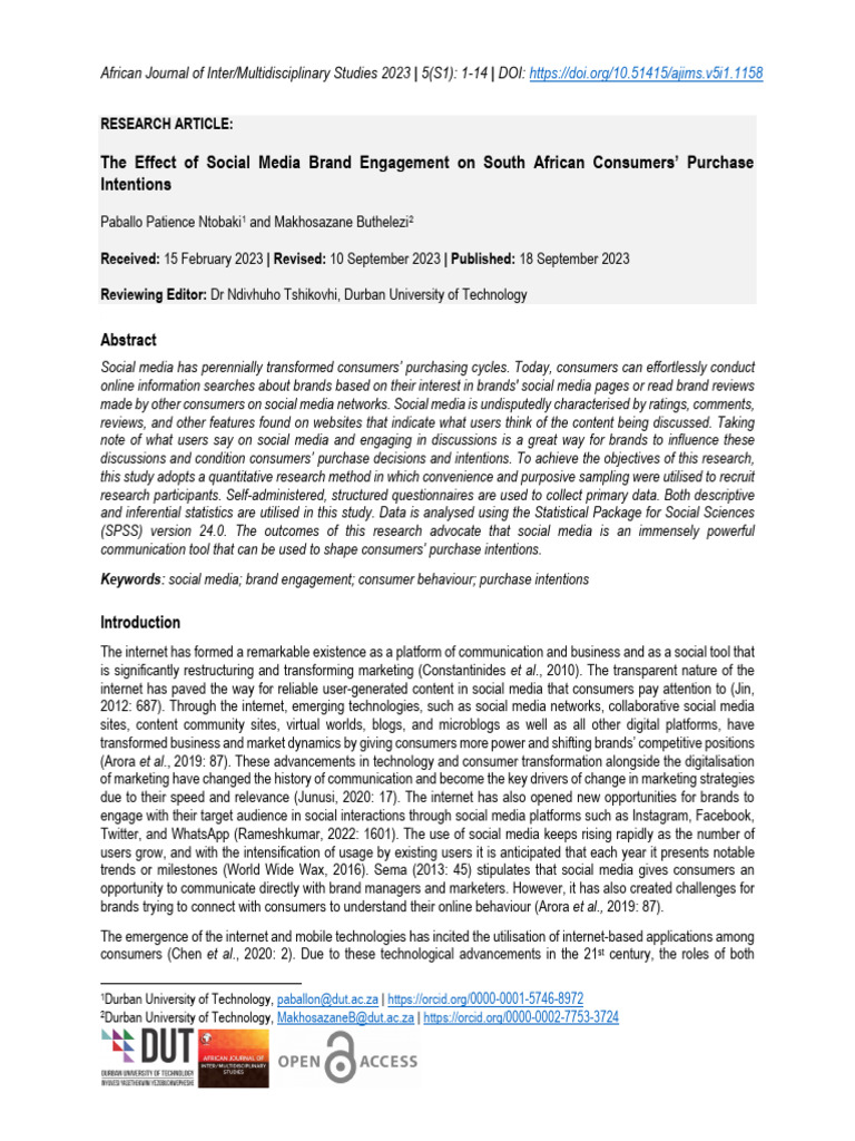 Ntobaki Buthelezi 2023 The Effect of Social Media Brand Engagement On ...