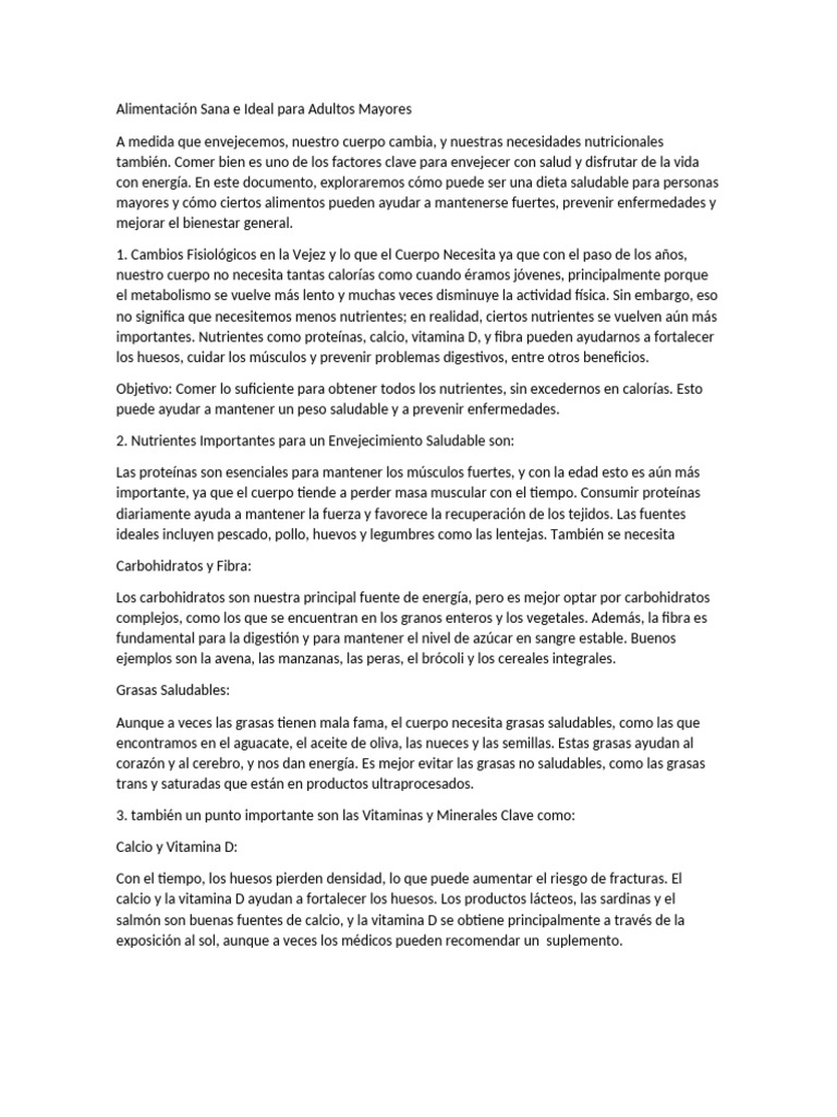 Dieta Saludable para Adultos Mayores | PDF | Alimentos | Nutrientes