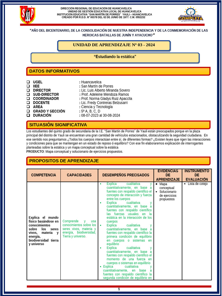 Unidad de Aprendizaje #3 Ct. 5° 2024 | PDF | Aprendizaje | Evaluación