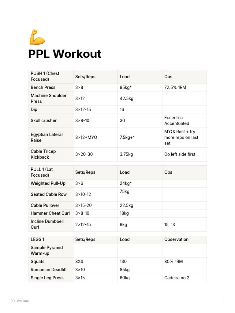 PPL Workout Plan Overview | PDF | Physical Exercise | Strength Training
