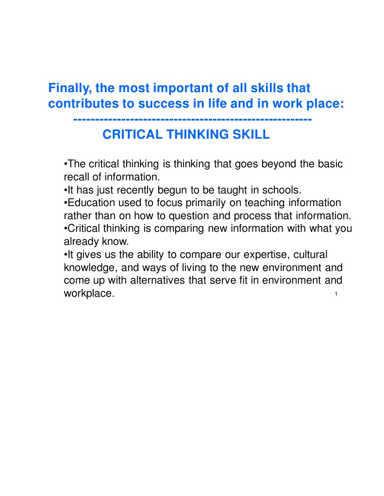 Importance of Critical Thinking Skills | PDF | Career & Growth