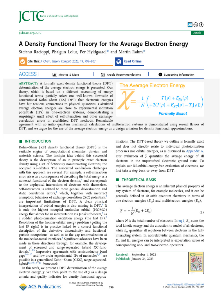 A Density Functional Theory For The Average Electron Energy | PDF ...