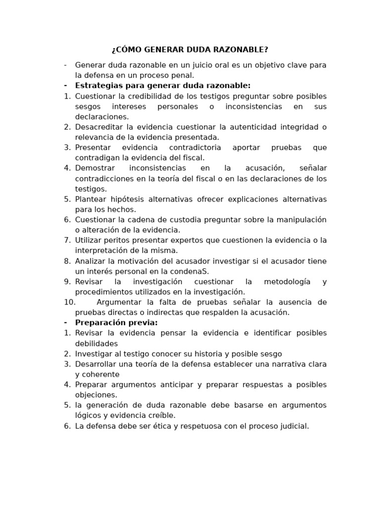 Estrategias para Generar Duda Razonable | PDF