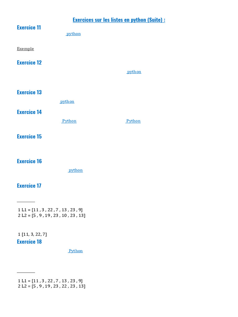Exercices sur les listes en Python | PDF | Python (Langage de ...