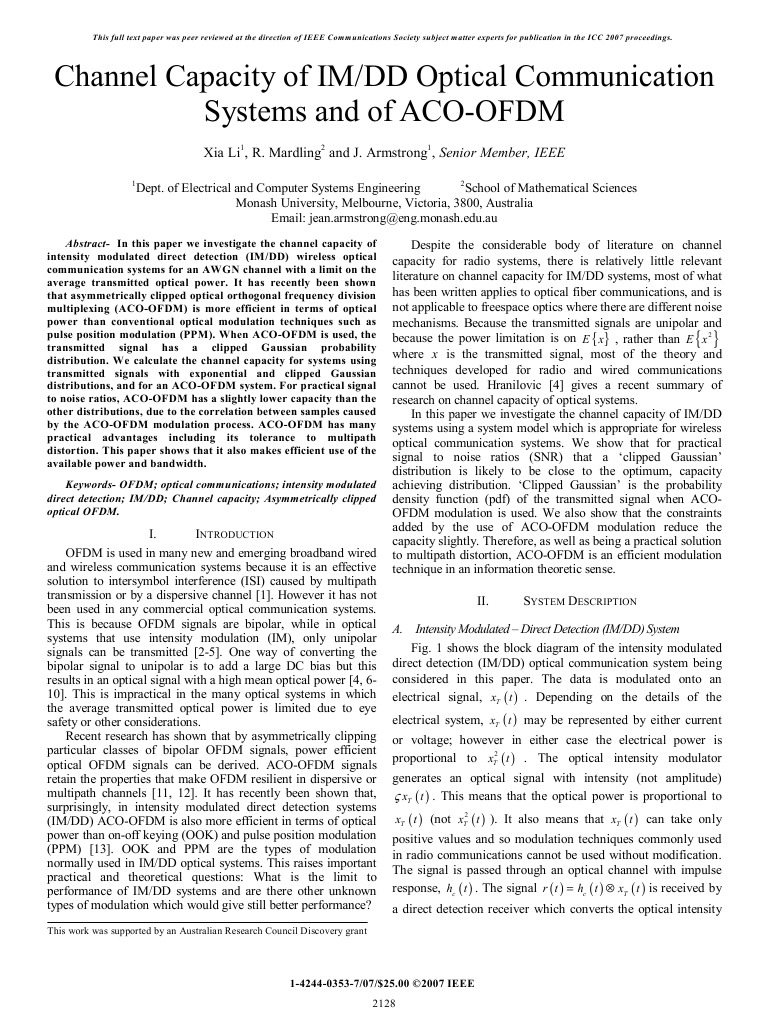 Channel Capacity of IMDD Optical Communication | PDF | Orthogonal ...