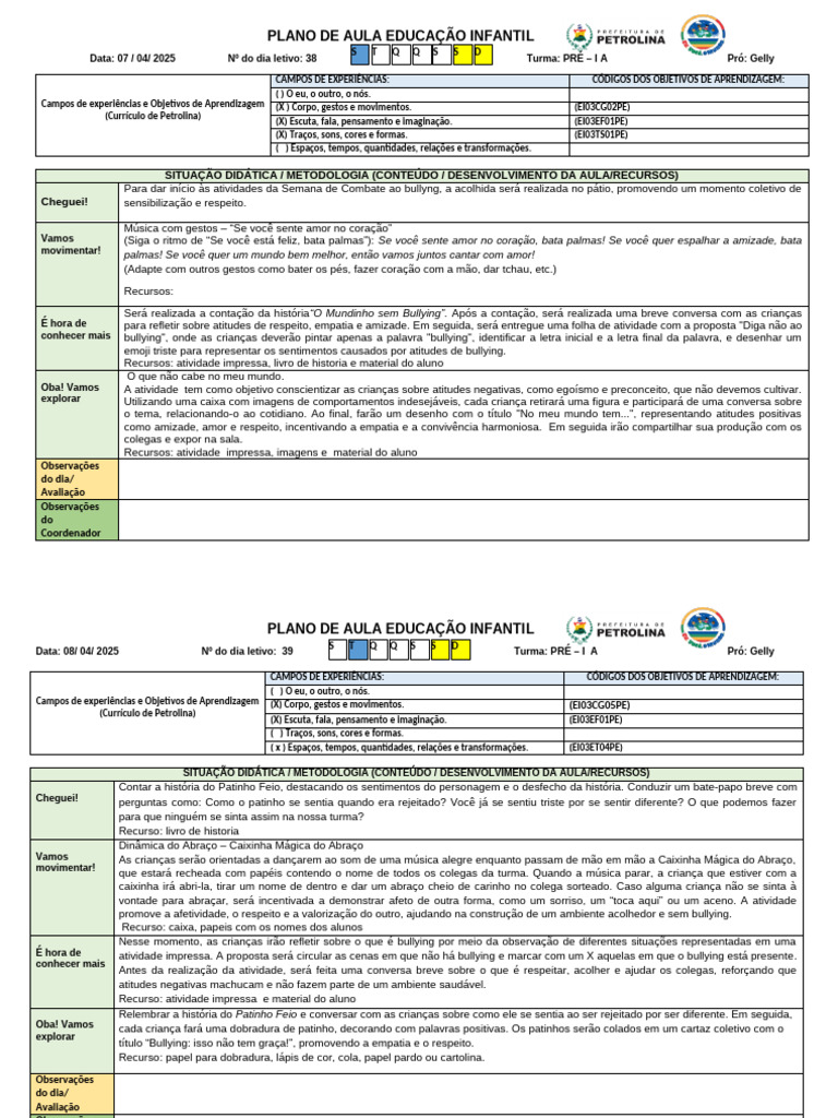 Plano de Aula: Combate ao Bullying Infantil | PDF | Aprendizado | Imagem