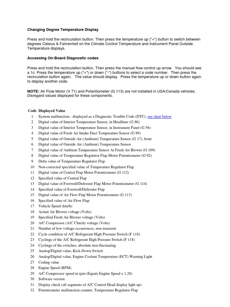 A4 Climate Control Codes | PDF | Air Conditioning | Thermostat