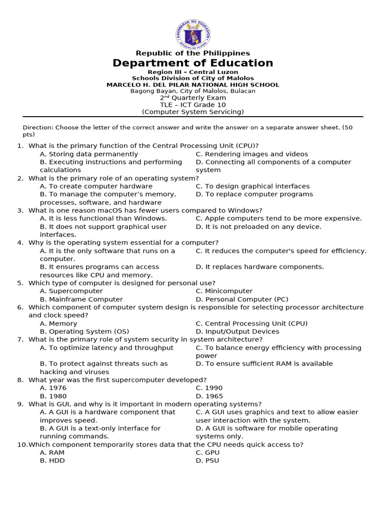 Grade 10 TLE ICT 2nd Quarter Exam | PDF | Operating System | Computer ...