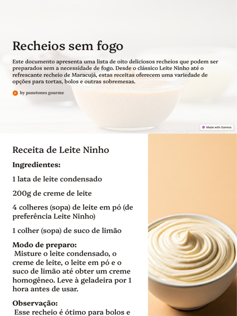Oito Recheios Deliciosos Sem Fogo | PDF | Creme (gastronomia) | Chocolate