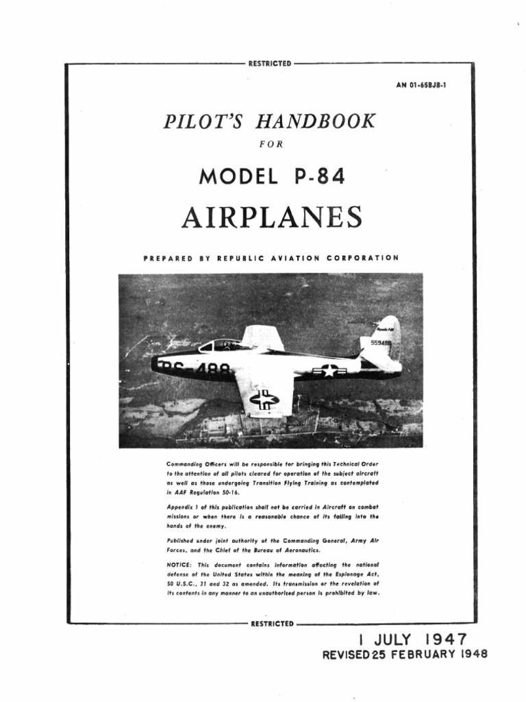 Republic P-84 Thunderjet Pilot's Handbook | PDF
