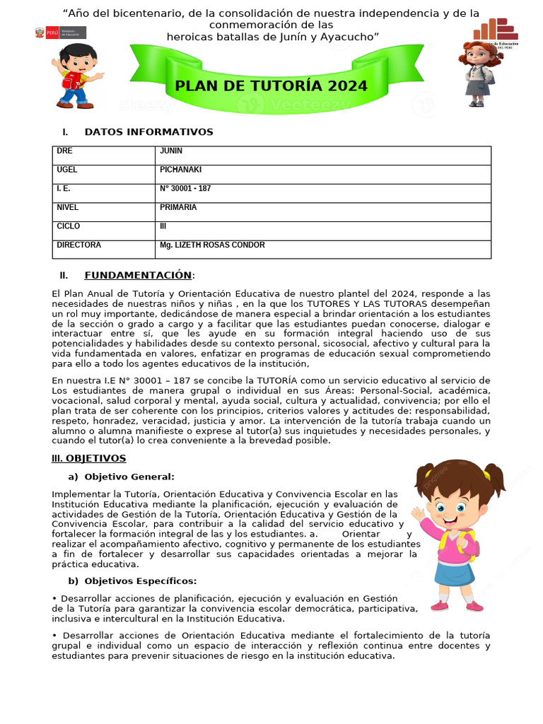 Iii Ciclo Plan de Tutoría 2024 | PDF | Maestros | Aprendizaje