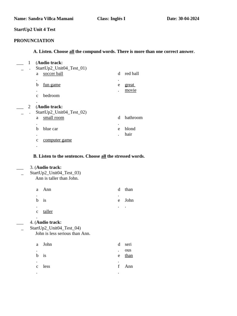 StartUp 2 ExamView Unit 4 Review Test A | PDF