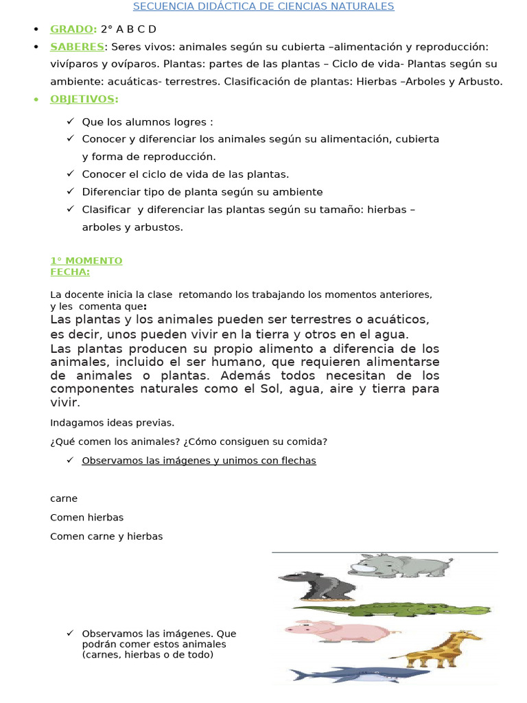 Secuencia Didáctica: Seres Vivos 2° grado | PDF | Plantas | Tallo de la ...