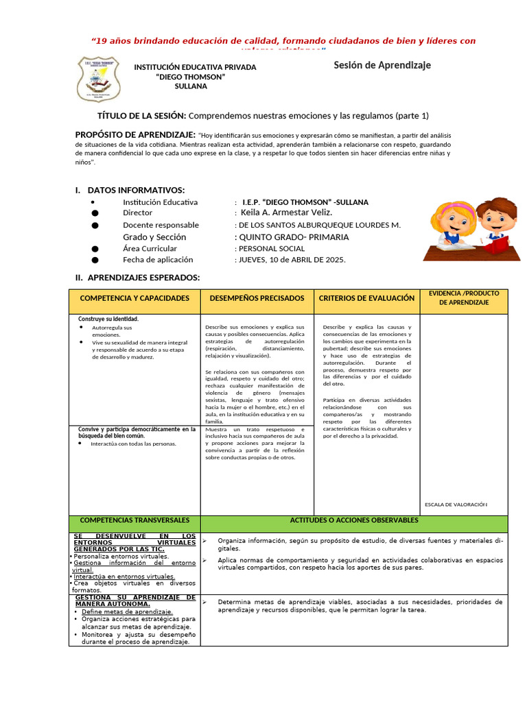 Sesión de Personal Social - 2025 Quinto Grado de Primaria | PDF ...