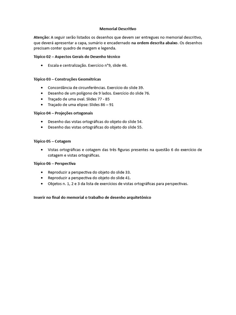 Desenho Técnico: Memorial Descritivo | PDF
