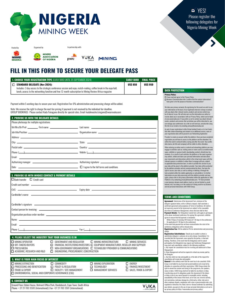 Nigeria Mining Week 24 - Delegation Form | PDF | Credit Card