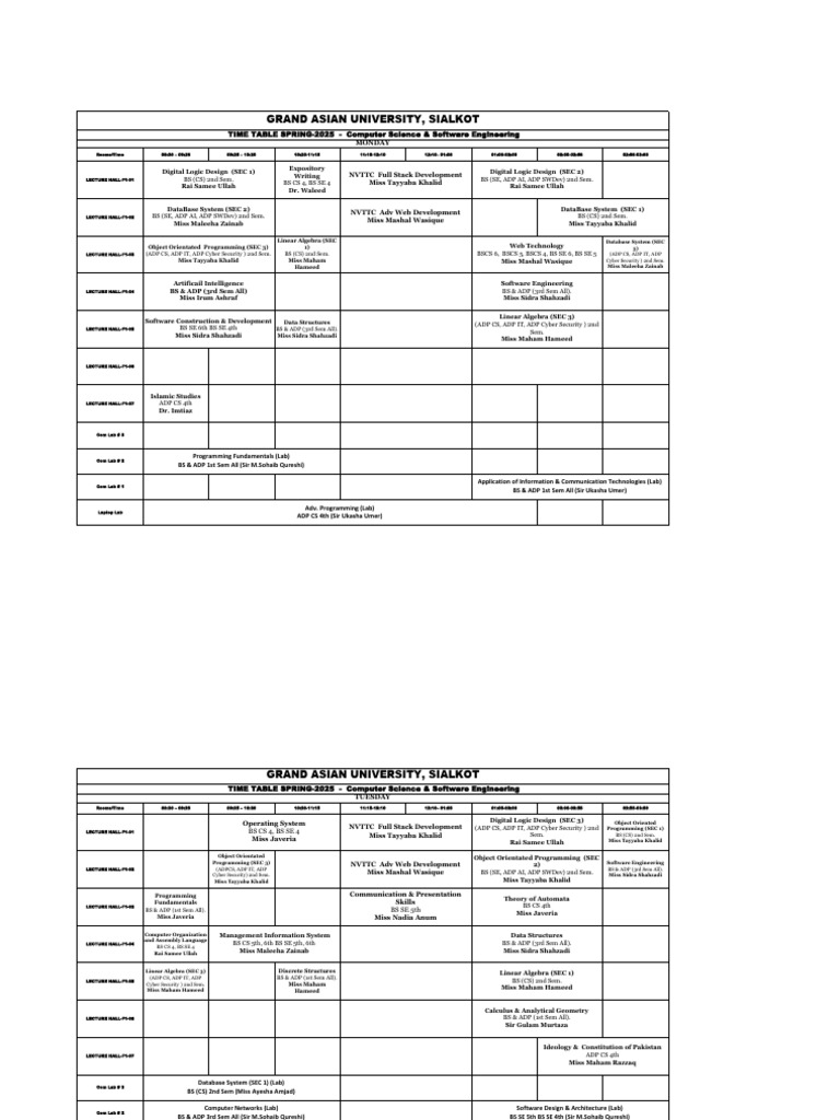 CS&SE Spring - 25 Time Table | PDF | Computing | Computer Science