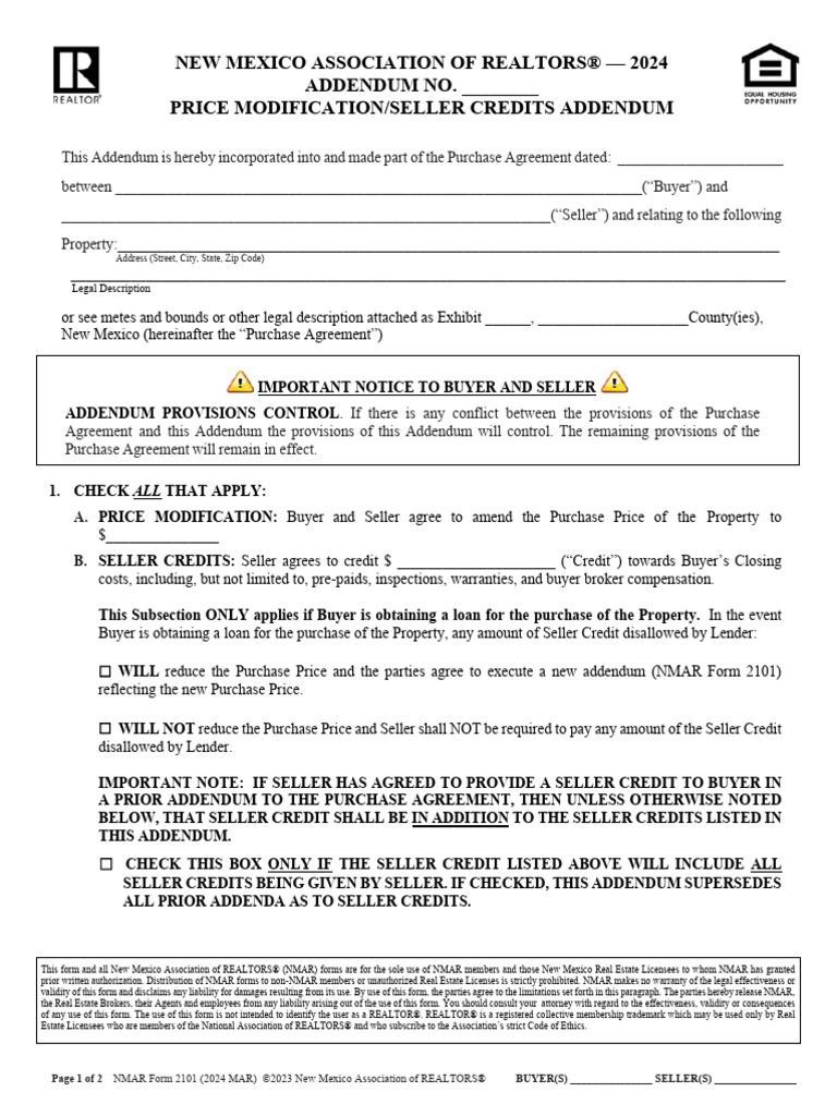 NMAR 2101 Price Modification and Seller Credits Addendum 3.12.2024 ...
