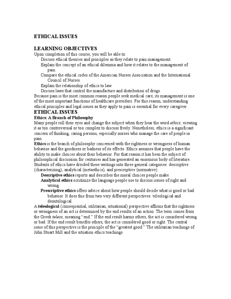 Ethical Principles in Pain Management | PDF