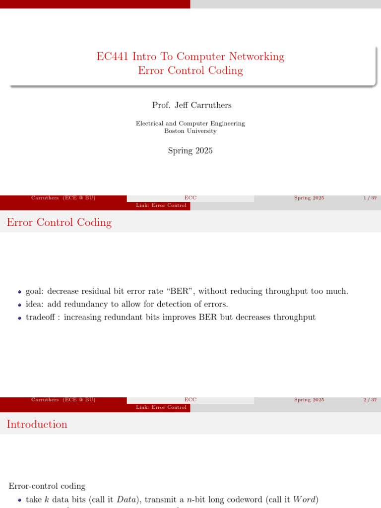 Error Control Coding in EC441 | PDF | Error Detection And Correction ...