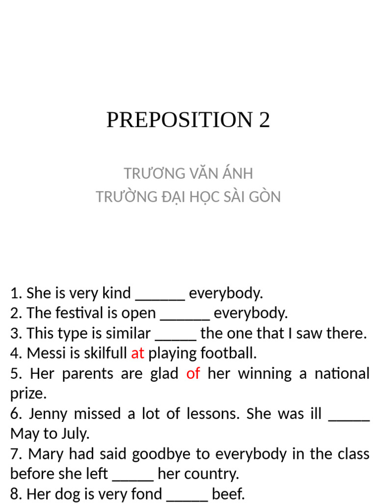 PREPOSITION 2 Key | PDF