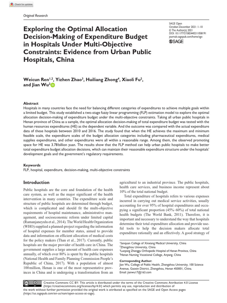 Optimal Hospital Budget Allocation in China | PDF | Expense | Linear ...