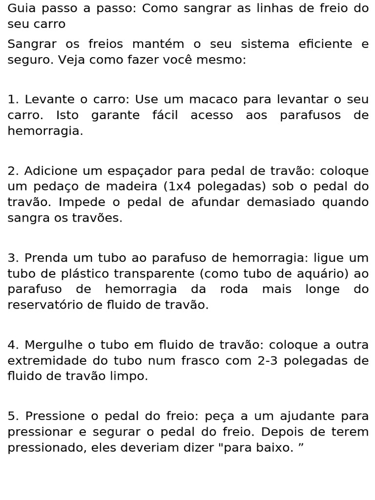 Como Sangrar Os Freios, Passo A Passo | PDF