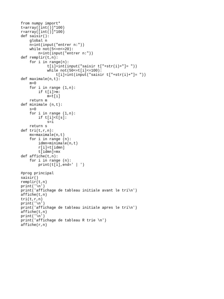 Tri et affichage de tableaux en Python | PDF