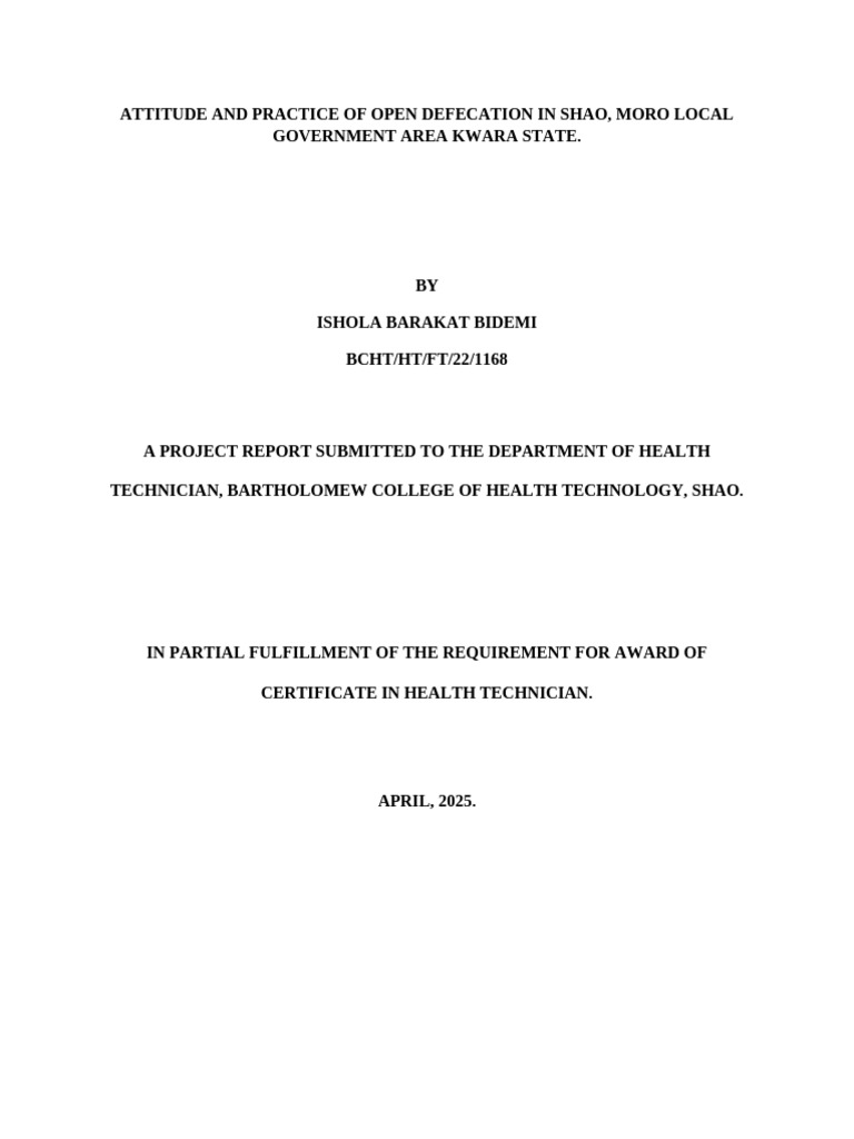 Open Defecation Practices in Shao | PDF | Wash | Sanitation