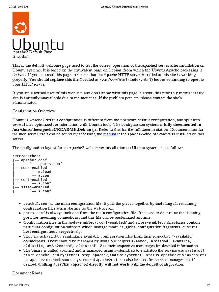 Apache2 Default Page on Ubuntu | PDF | Apache Http Server | World Wide Web