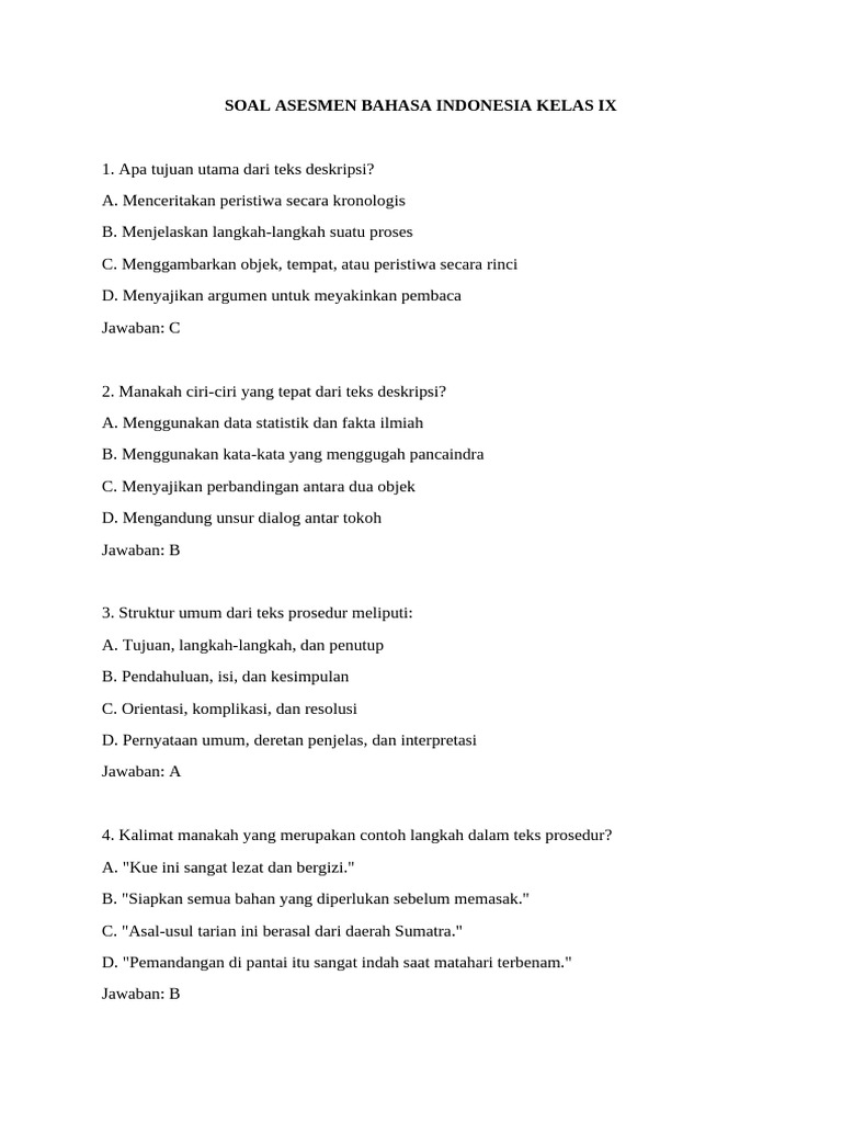 Soal Bahasa Indonesia Kelas IX | PDF