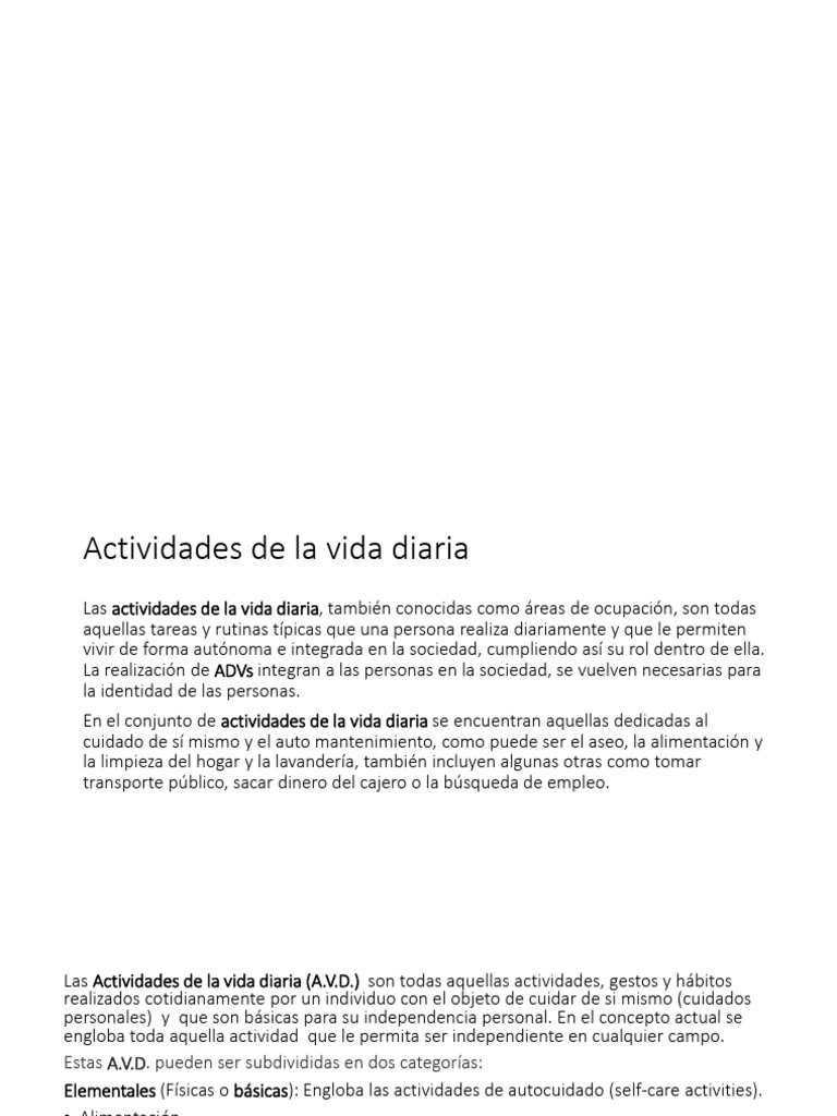 Actividades de la Vida Diaria (AVD) | PDF | Higiene | Sociedad