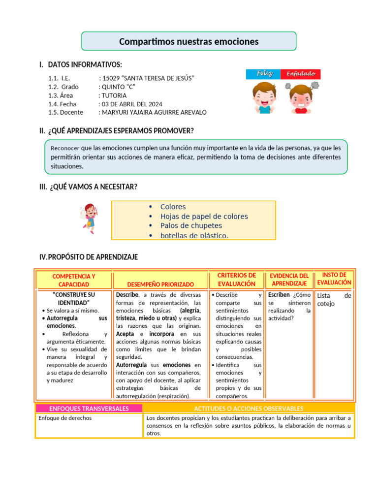 Sesión de Emociones en Primaria | PDF | Las emociones | Ira