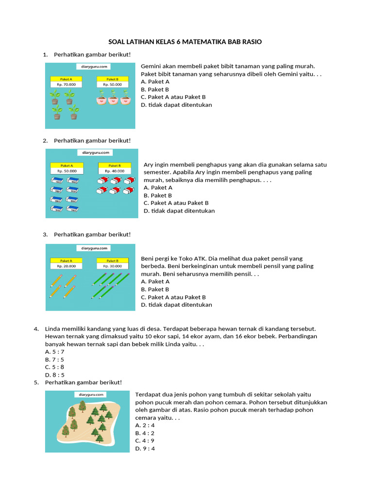 Soal Latihan Rasio Kelas 6 Matematika | PDF
