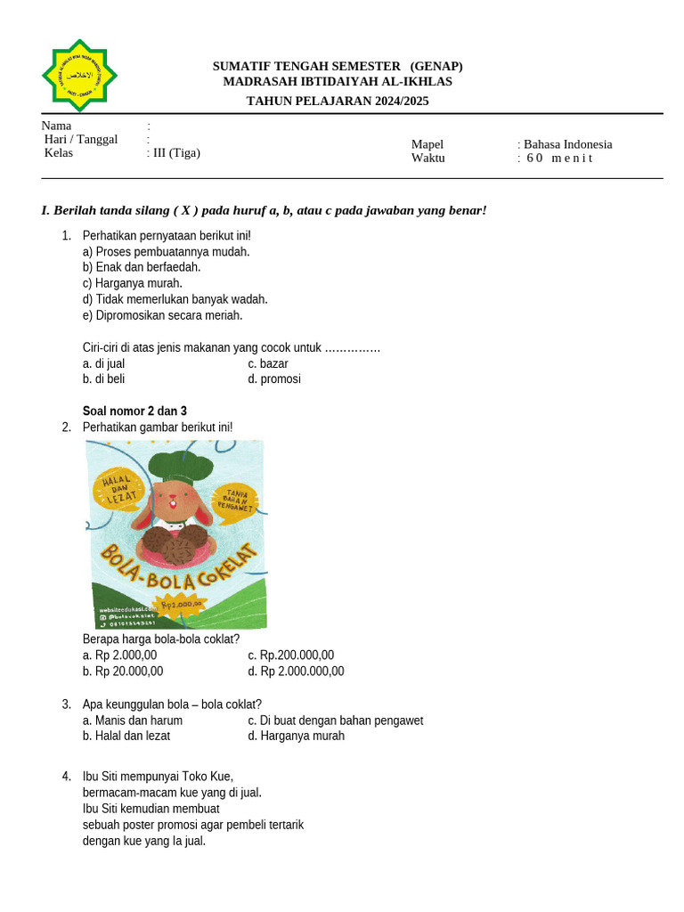 Soal Bahasa Indonesia Kelas 3 SD | PDF