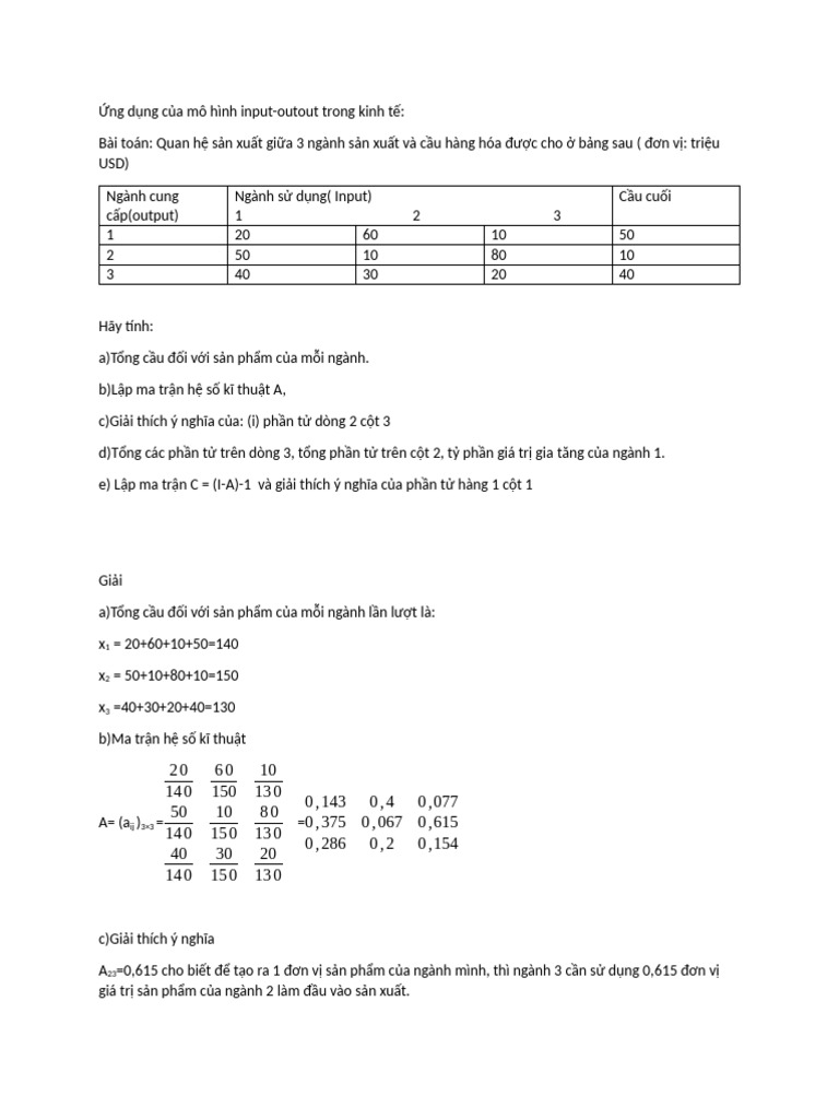 bài tập mô hình input-output | PDF